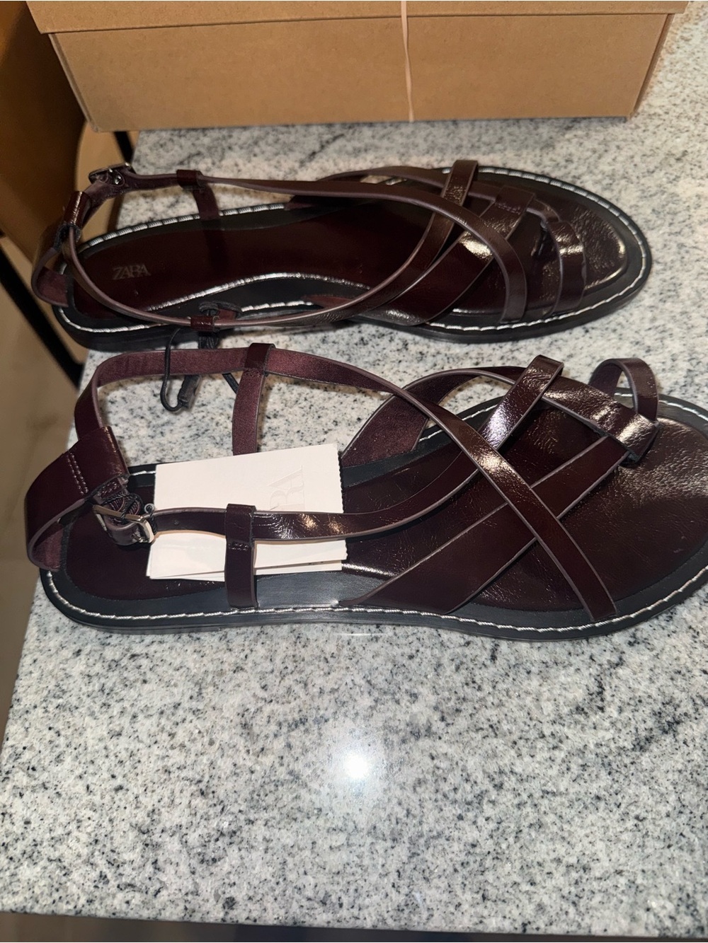 Zara NWT Women’s Strappy Sandals - Burgundy Brown - Picture 3 of 3